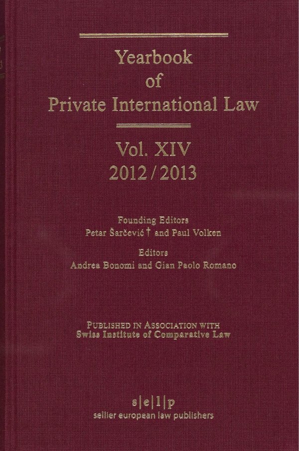 Yearbook Of Private International Law Vol XIV ISDC